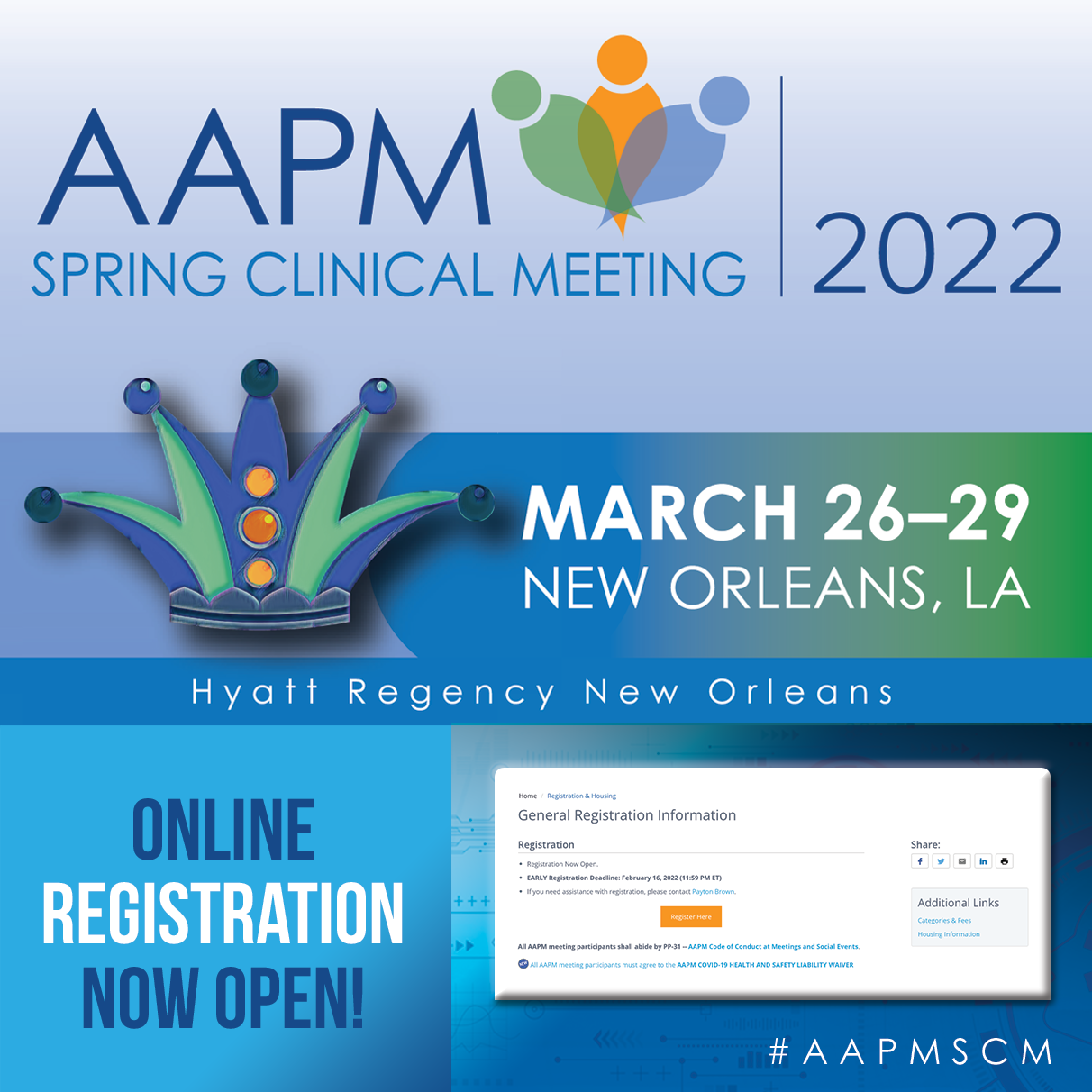 AAPM Spring Clinical Meeting: Registration & Housing Open! Early Bird Registration Deadline is 11:59pm ET February 16th. ➡ aapm.me/clinical #AAPMSCM