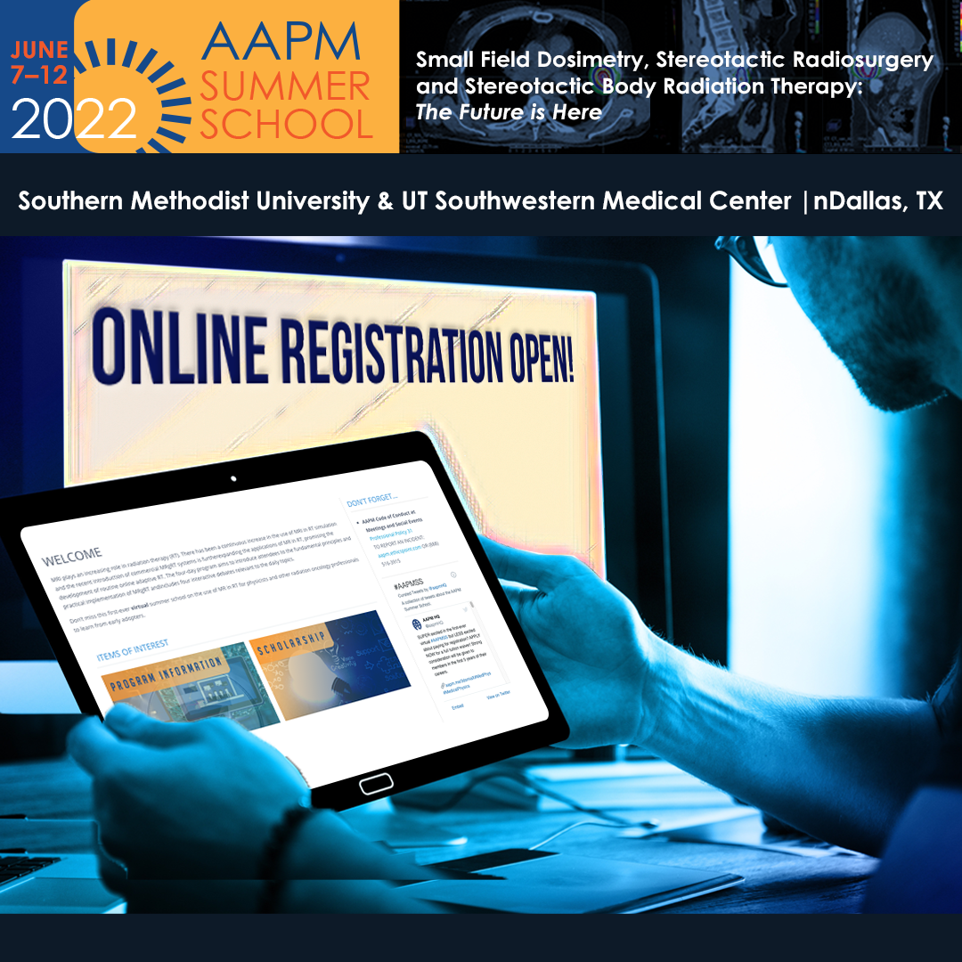 Registration for our upcoming live and in-person Summer School is available! Act now to take advantage of Early Bird pricing, submit your Hands-On Workshop preferences, and reserve on-campus housing accommodations. 👉 aapm.me/school or click link in profile. #AAPMSS #MedicalPhysics #SmallFieldDosimetry #SBRT #StereotacticRadiosurgery #MedPhys 